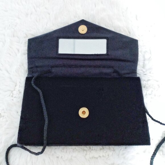 💮2/$100💮 Vintage Black Velvet Envelope Style Clutch / Evening Bag / Pur - Picture 4 of 6